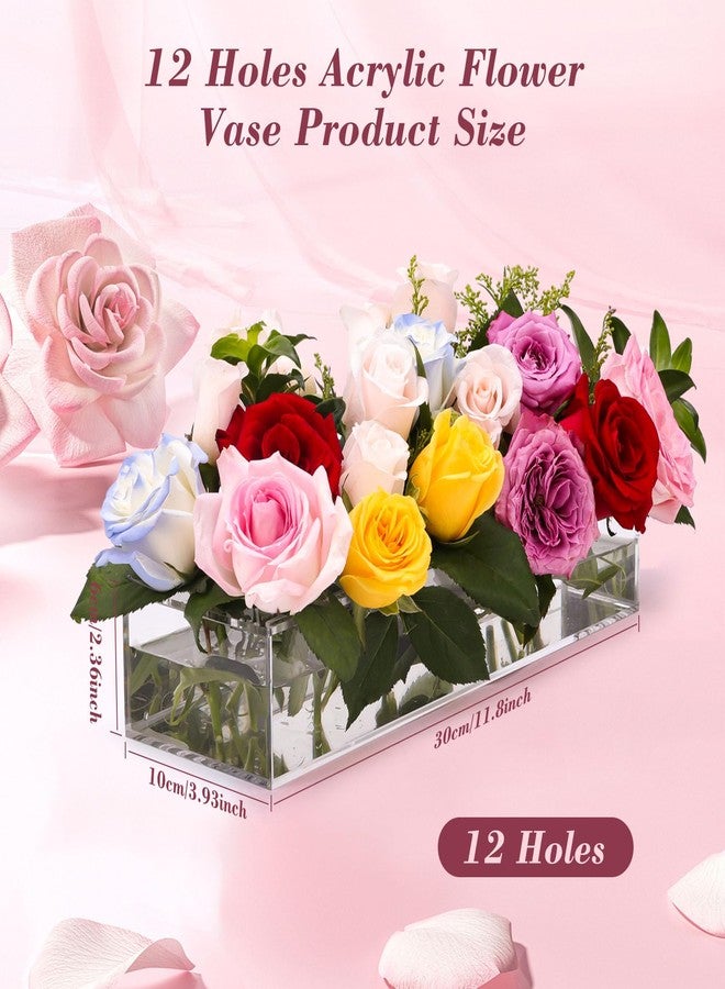 ShinePick 2 Pack Acrylic Flower Vase Rectangular, Clear Acrylic Flower Vase, 24 Inch Long Floral Centerpiece for Dining Table Decor, Clear Vases with 12 Holes,Modern Flower vase for Home/Wedding/Party - Image 2